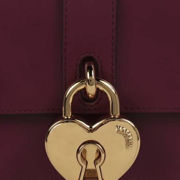 Moschino Heart Lock Leather Crossbody in purplish burgundy (NEW) - Picture 3 of 4